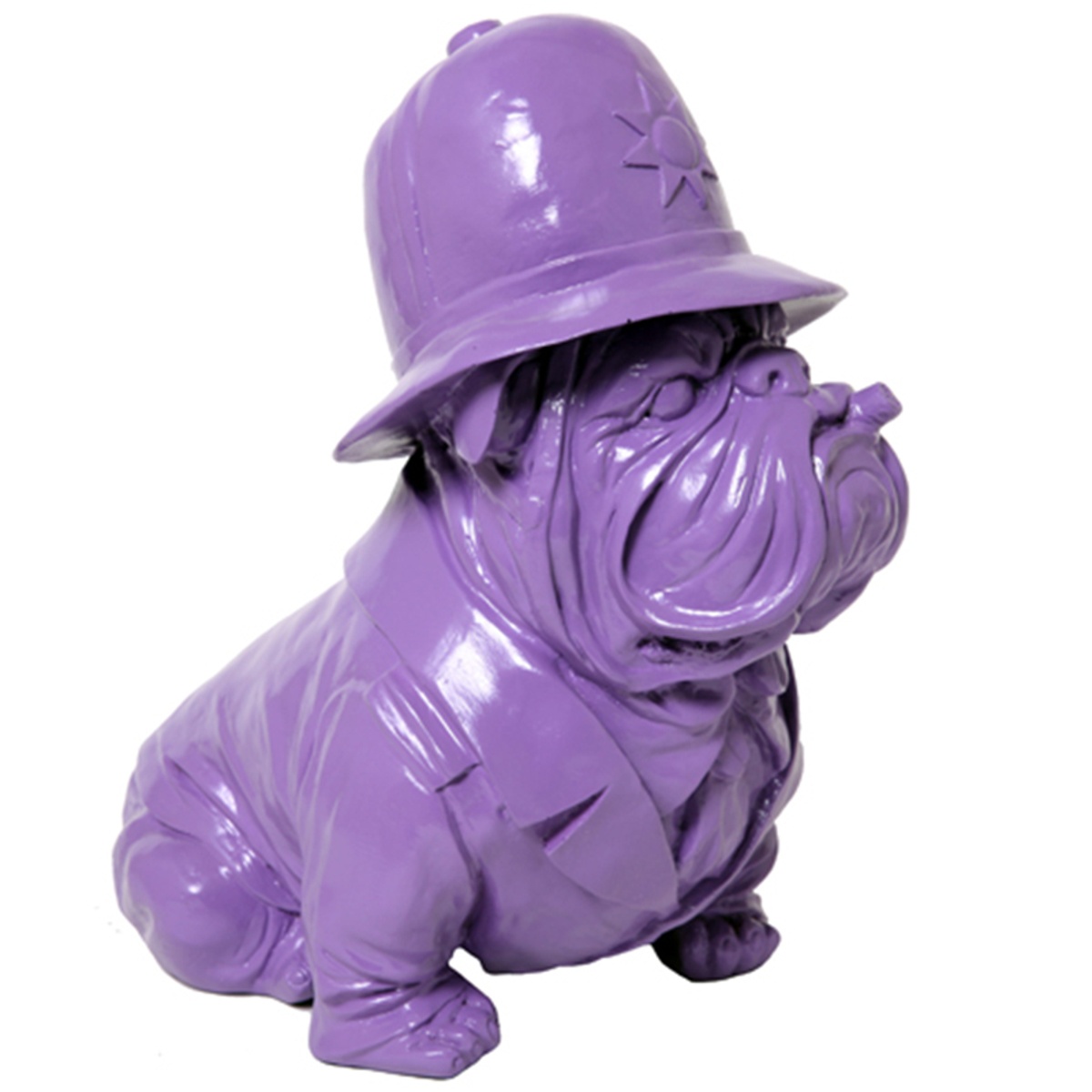 statue chien resine bouledogue cigare violet